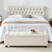 Weture Storage Ottoman Bench with Tufted, Safety Hinge & Upholstered Storage, Holds up to 330 lb , Beige