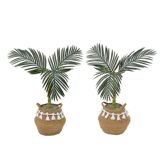Nearly Natural 3ft. Artificial Golden Cane Palm Tree with Handmade Jute & Cotton Basket with Tassels DIY KIT (Set of 2), Green