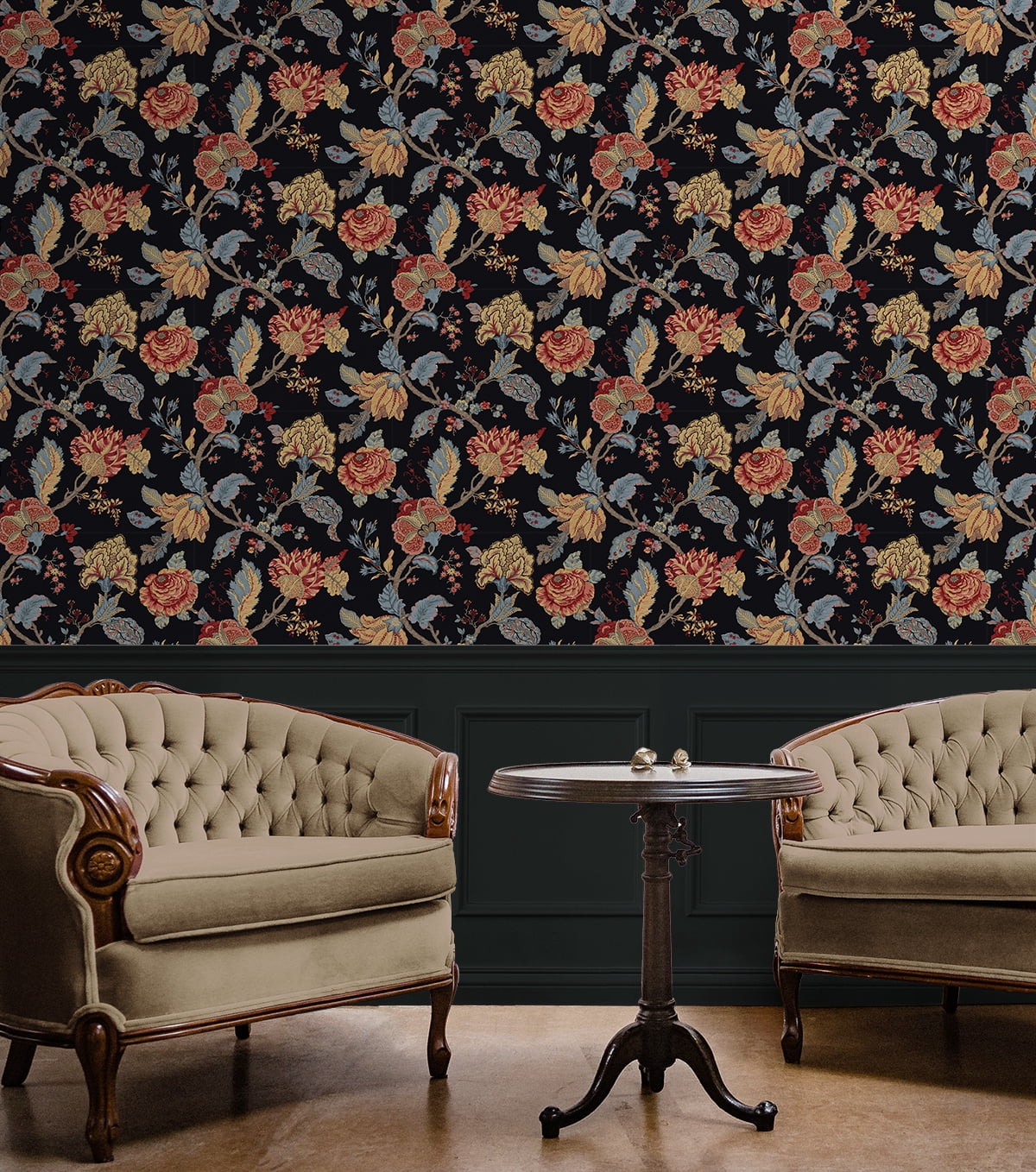 NextWall  Kianna Jacobean Peel and Stick Wallpaper 20.5 in. W x 18 ft. L - Ebony