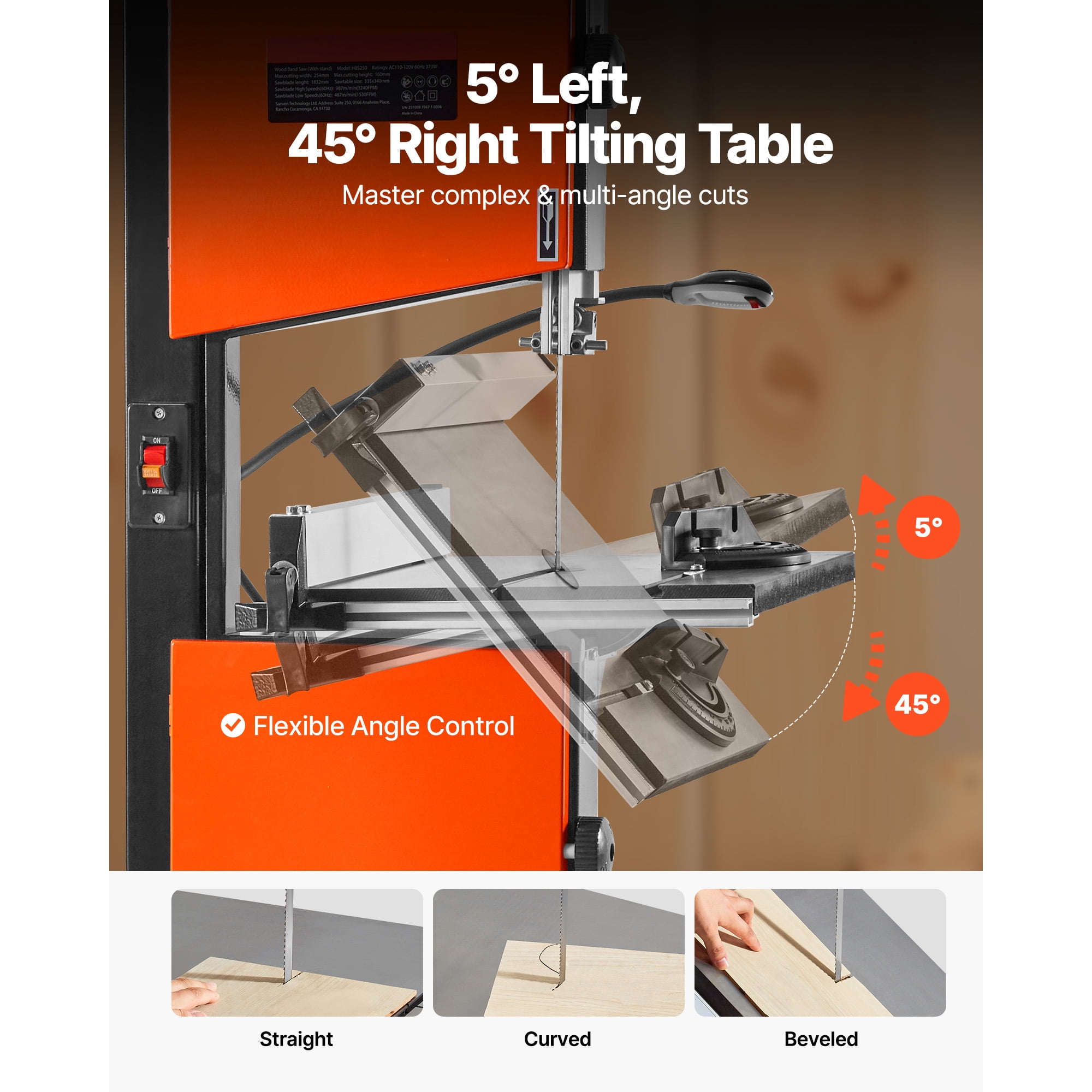 KFFKFF 10-Inch Band Saw with Stand, Two-Speed Benchtop Bandsaw, 373W 1/2 HP Motor, 6-Inch Max Cutting Height, 13.2 x 13.4-Inch Cast Iron Table, Includes 360° Work Light, Miter Gauge