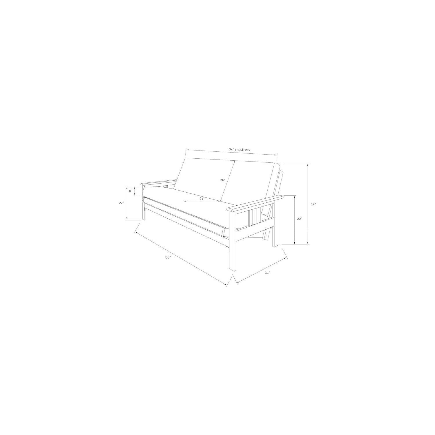 Kodiak Furniture Monterey Full Futon with Suede Fabric Mattress in White/Gray