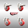 thumbnail image 2 of 3.5 Inch 316SS Red Polyurethane Swivel Bolt Hole Caster Set with 2 Lock Brake, 2 of 2