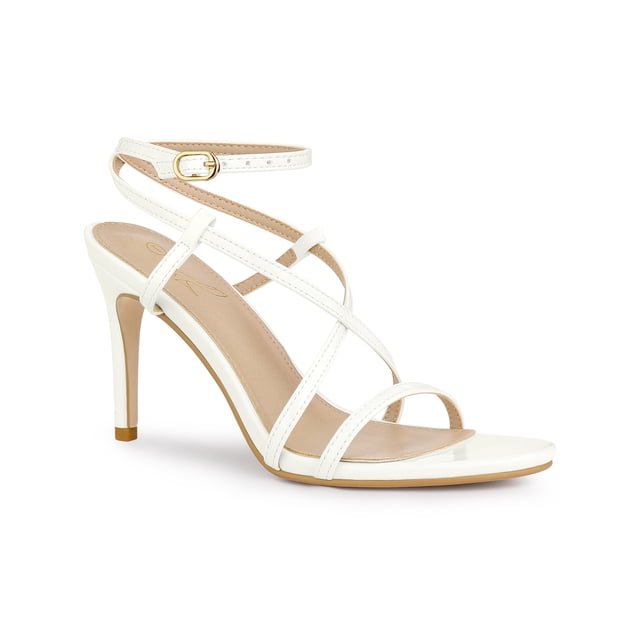 BLISSFUL STEP Sandales à Talons Aiguilles à Brides, Slingback, Bout Ouvert pour Femmes Blanc 11
