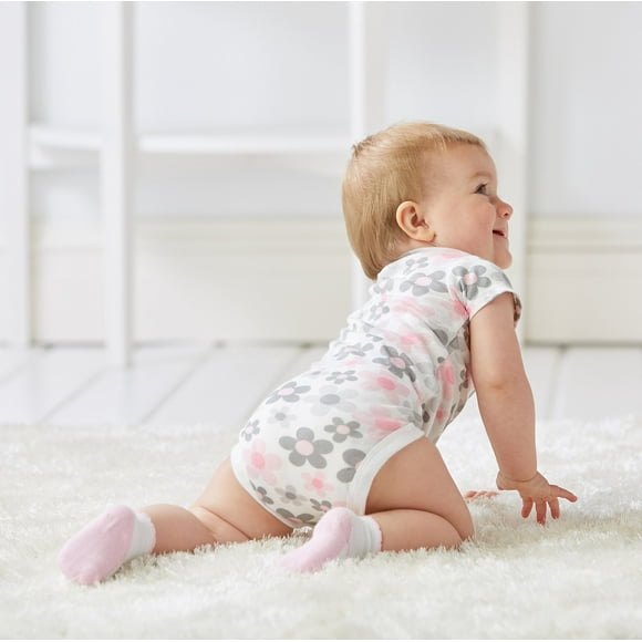 GERBER Baby Girls' 5-Pack Variety Onesies Bodysuits, Elephants/Flowers, 3-6 Months