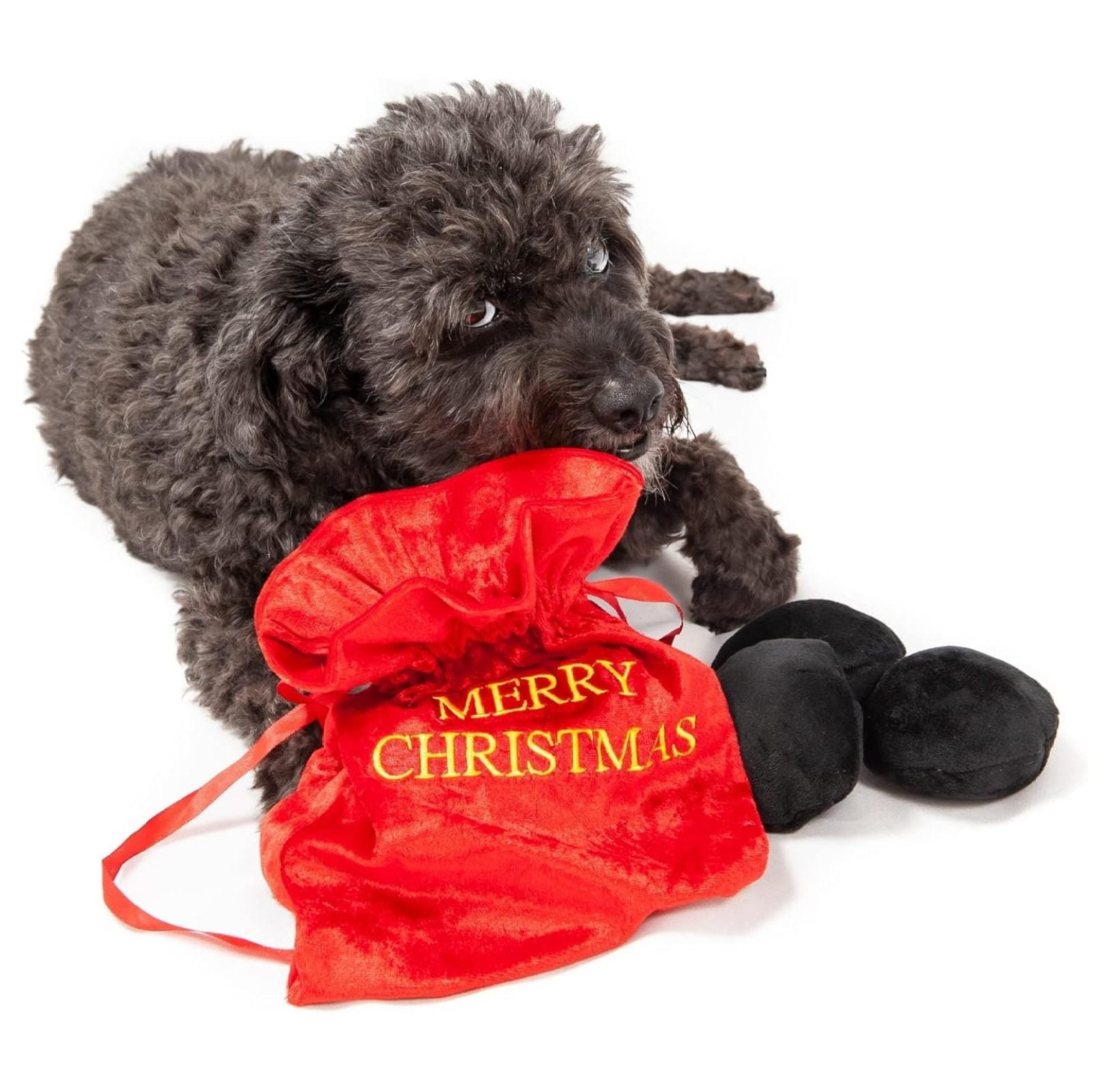 Bag of Coal Plush Christmas Dog Toy - 3"- Squeaky Interactive Pet Present