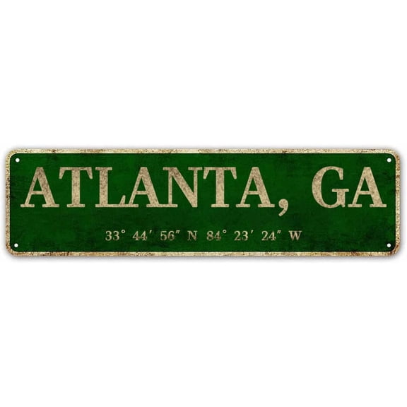 Atlanta, GA City Sign Rustic Vintage Metal Art Wall Decor Office/Home/Classroom 4" x 16"