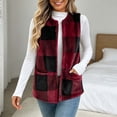 thumbnail image 4 of Women's Plaid Fleece Vest, Crew Neck Sleeveless Cardigan Tops, Winter Warm No Hood Outerwear Vests with Pockets, 4 of 9