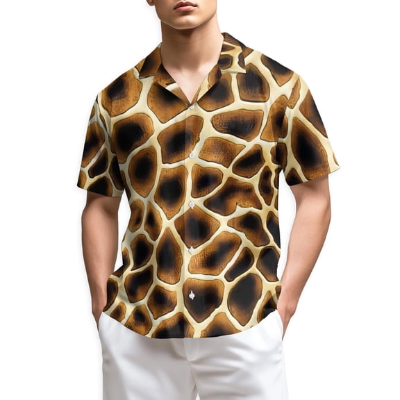 Netecom Giraffe Texture Hawaiian Shirt for Men, Button Down Summer Beach Short Sleeve, S-5XL