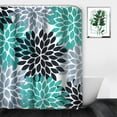 thumbnail image 3 of Turquoise Shower Curtain for Bathroom Waterproof Polyester Fabric Floral Shower Curtain Dahlia Flower Print Decorative Teal Bathroom Curtain Set with Hooks 72"x72", 3 of 6