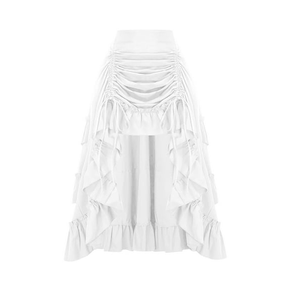 LWavelet Tiered Ruched Asymmetrical Satin Maxi Skirt Women Gothic Style Party Casual Unique Bottoms White S