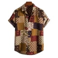 thumbnail image 2 of Outdoor Top for Men Fashion Button Down Printed Short Sleeve Lapel Beach Vacation Clothes for Men,Yellow,L, 2 of 7