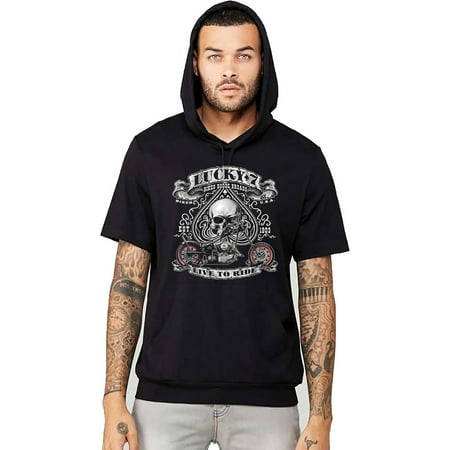 Ride T-shirt Sweatshirt - Men's Lucky 7 Live To Ride Black Short Sleeve Hoodie T-Shirt X-Large Black