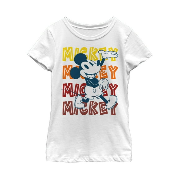 Girl's Mickey & Friends Mickey Mouse Classic Name Stack Graphic Tee White X Small