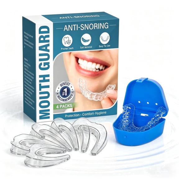Mouth guard for grinding teeth at night- Ultra-Thin Custom Fit Moldable Mouthpiece - Deep Sleep Clenching Protection ,Dental Tray 4 Pack - 2 Sizes
