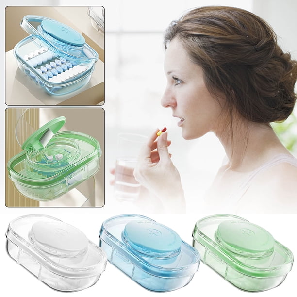 Xihbxyly Caja de Medicamentos Dos En Uno, Diseño Portátil y Sellado, Cortador de Pastillas Ergonómico, Divisor Preciso para Pastillas Pequeñas y Grandes, Fácil de Usar, Seguro para Los Dedos, Almacen
