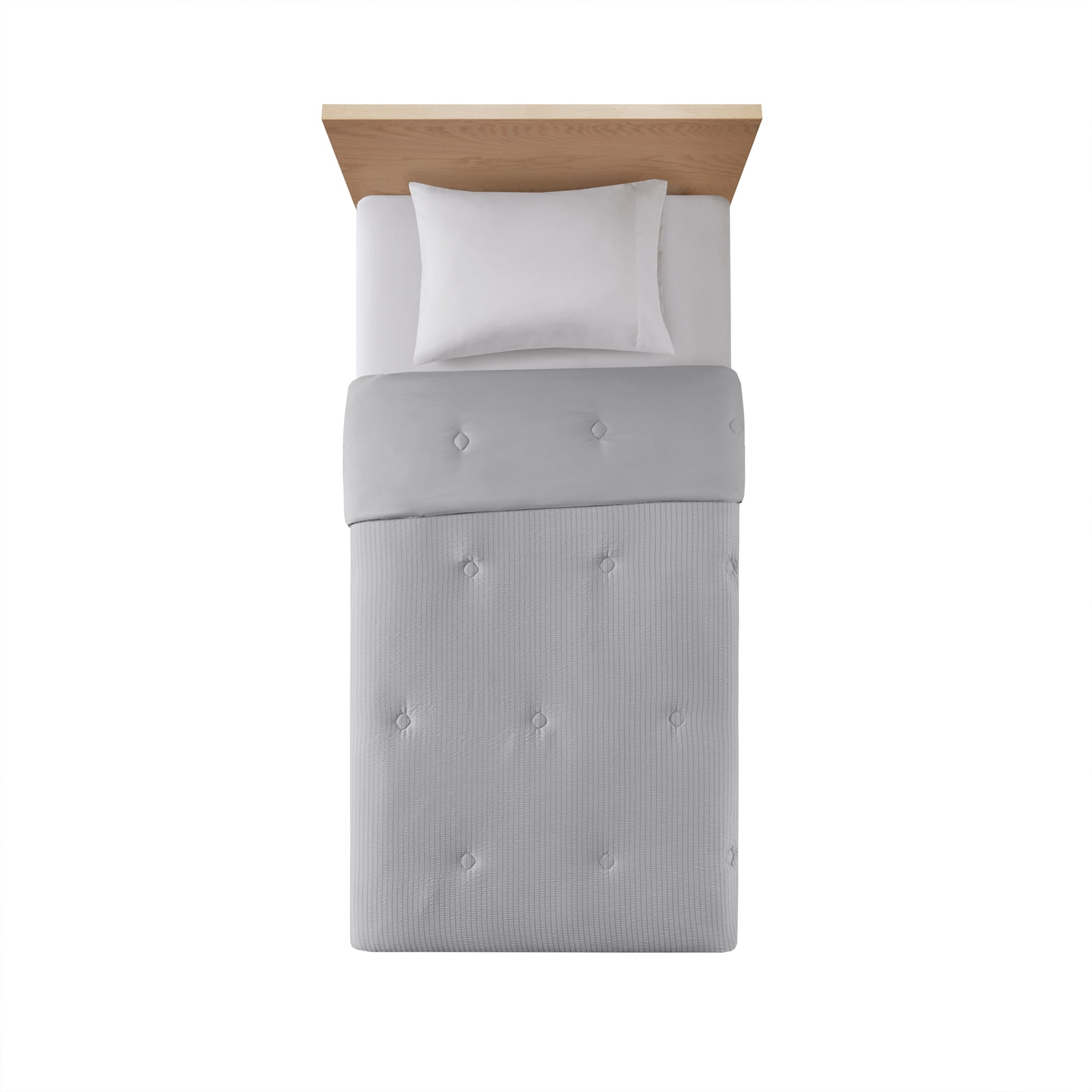 Mainstays Twin/Twin XL Comforter, Reversible Down Alternative, All-Season, Grey Seersucker