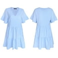thumbnail image 4 of FANCYINN Women Sweet Shift Tunic Dress Short Bell Sleeve V Neck Causal Swing Red Ruffle Mini Dress with Pockets Light Blue L, 4 of 5