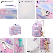 Tinyat Women Backpack for College Student Men Casual Laptop Waterproof Daypack with Lunch Bag Blue Pink