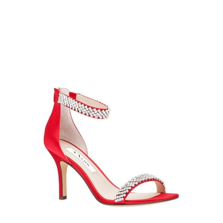 

NINA Womens Red Gem Accent Padded Ankle Strap Vauna Round Toe Stiletto Zip-Up Dress Heeled Sandal 10 M
