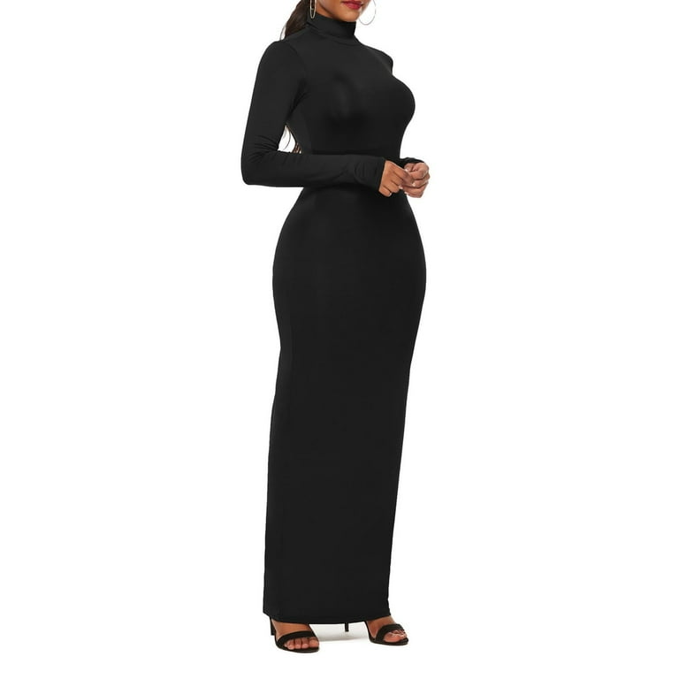Kaemgyyd Cocktail Dresses for Women Turtleneck Long Sleeve Stretch Maxi  Dress Solid Color Slim Bodycon Pencil Dress - Walmart.com