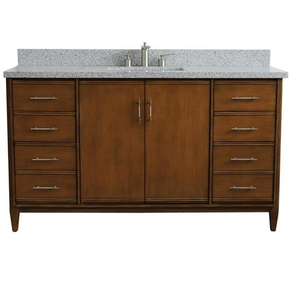MCM 61" Single Rectangle Sink Vanity with Gray Granite Stone in Walnut