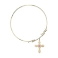 thumbnail image 2 of 8 inch Round Double Loop Bangle Bracelet w/ Cross medal charm w/ Rose Swarovski Crystal, 2 of 3