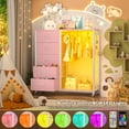 thumbnail image 3 of Aheaplus Dresser for Bedroom with Clothes Rack, 5 Drawers Dresser with Charging Station & LED Lights, Storage Chest of Drawers with Wheels, Wooden Top, Lockable Wheels, Bedroom, Closet, Pink, 3 of 7
