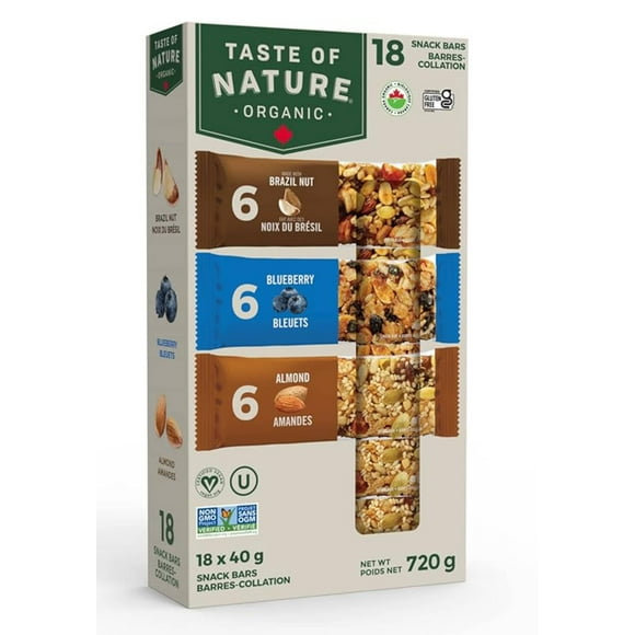 Taste of Nature Organic Snack Bars Variety Pack, Gluten Free, Vegan, Healthy Snacks, 18 Bars Snack Box