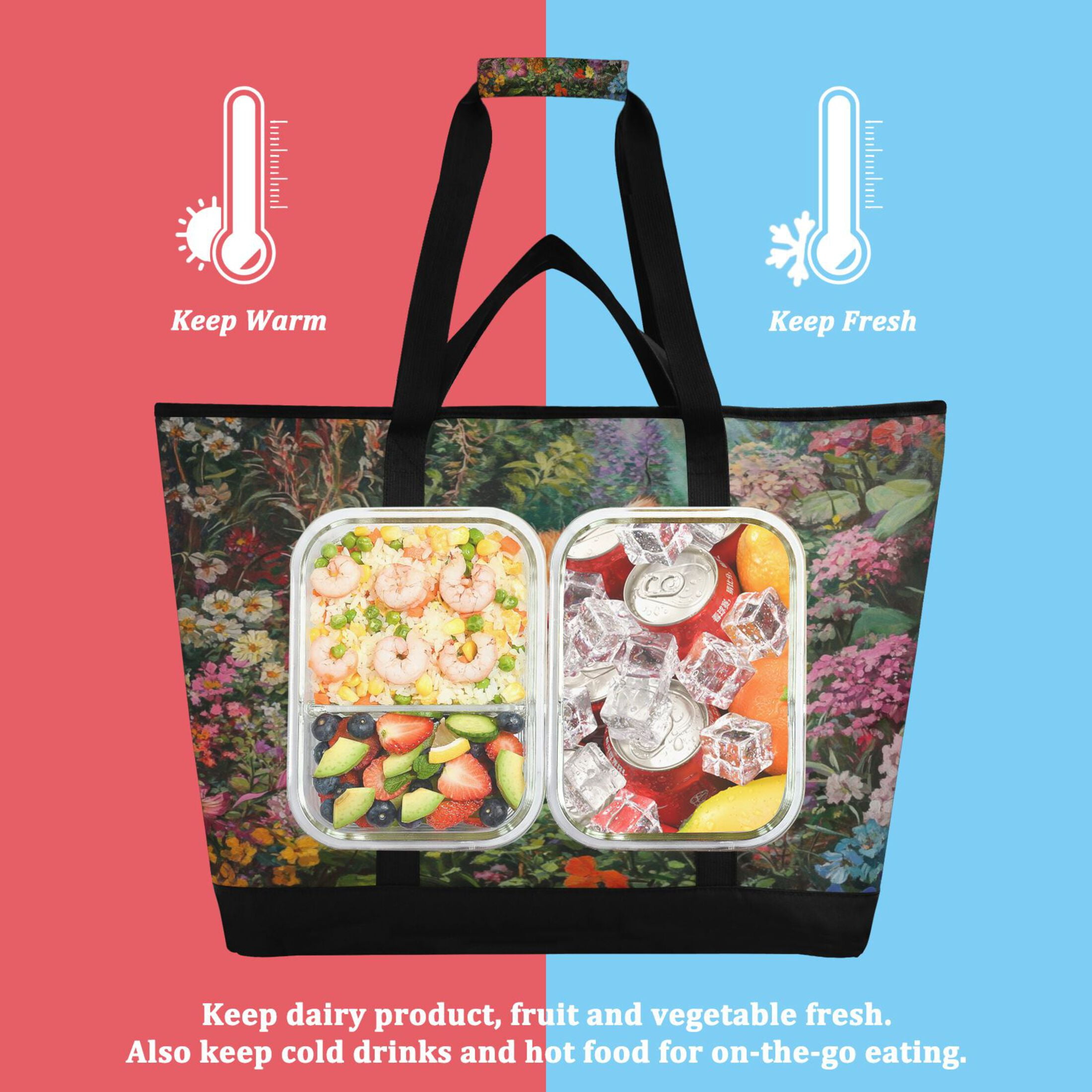 Large Hand-held Ice Pack Picnic Bag Insulation and Refrigeration Suitable for Shopping Picnics and Camping Garden Orange Cat