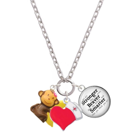Delight Jewelry Resin Monkey Hugging a Banana - Red Heart Nurse Strong Zoe Necklace