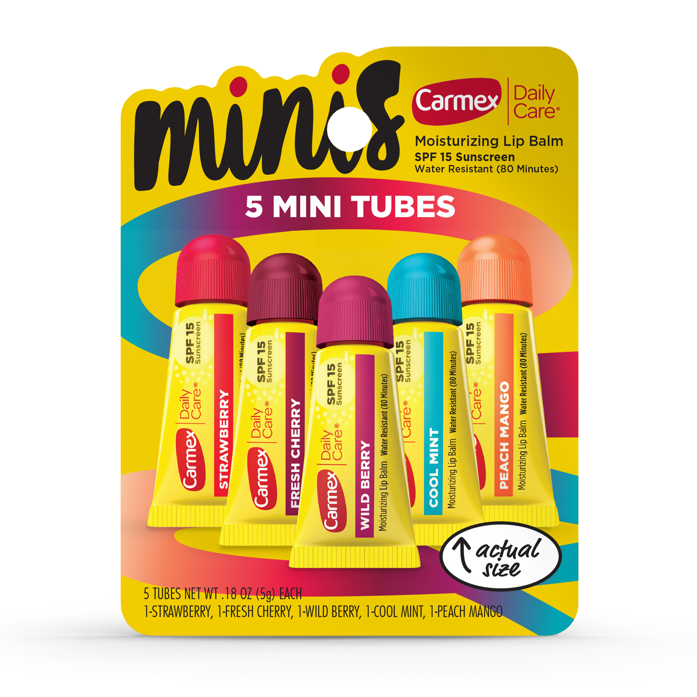 Carmex Daily Care Minis Lip Balm Tubes, SPF 15, Multi-Flavor Lip Balm Pack, 5 Count (1 Pack of 5) - image 11 of 11