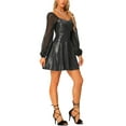 thumbnail image 4 of INSPIRE CHIC Women's Sparkly Metallic Sweetheart Neck Semi Sheer Long Sleeve Mini Dress, 4 of 5