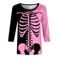 thumbnail image 6 of VKOYWKM Women Halloween Tops 3/4 Sleeve Funny Skeleton Graphic Tees Fall Crew Neck Loose Fit Theme Halloween T-Shirts, 6 of 6