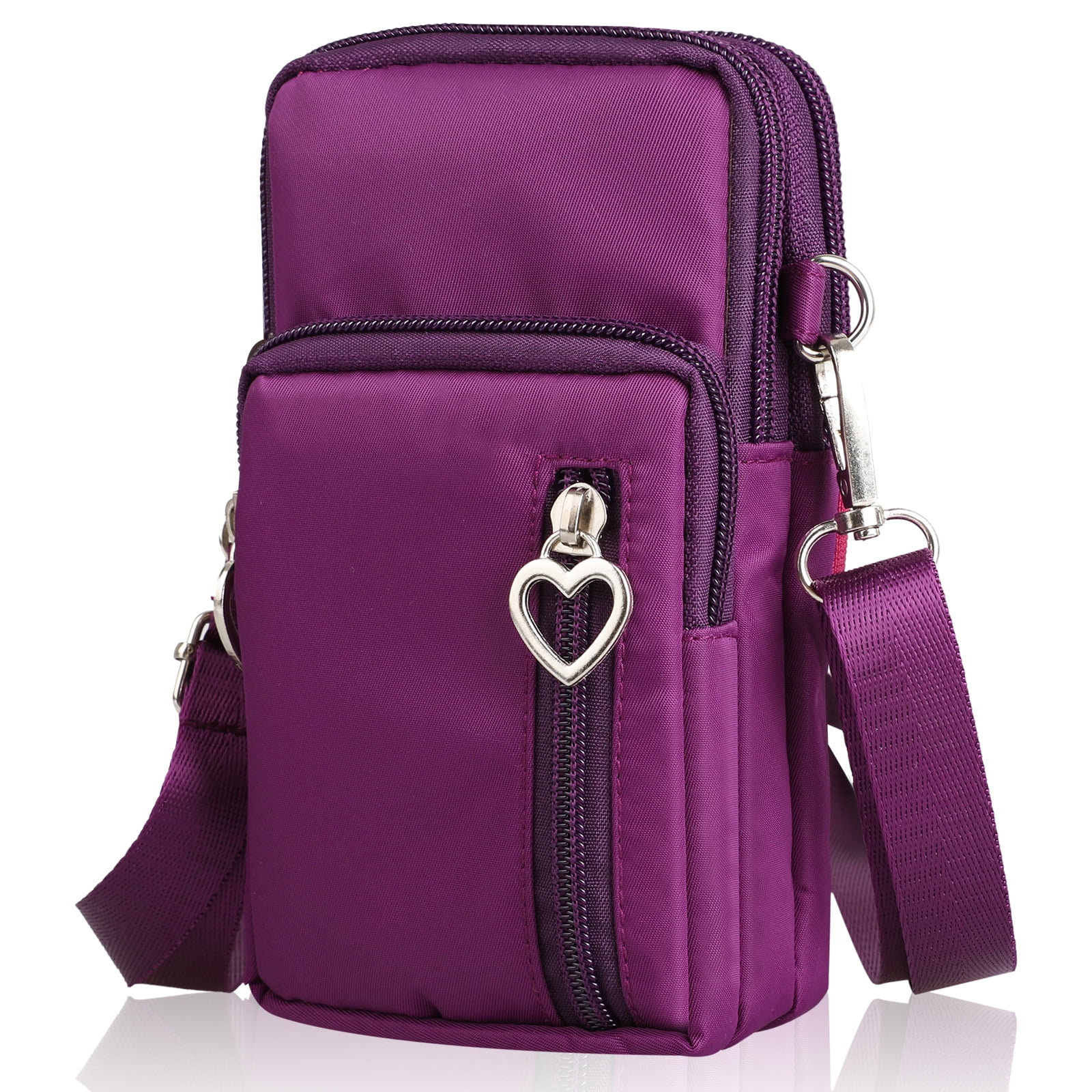 Small Fuschia Pink Clutch Bag Multi Compartment Pocket Cross Body Purse Strap 