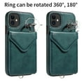 thumbnail image 3 of Allytech iPhone 11 Case with Ring Holder & Shoulder Strap, Retro PU Leather Cards Slots Kickstand Detachable Lanyard Shockproof Wallet Case Cover for Apple iPhone 11 - Green, 3 of 14
