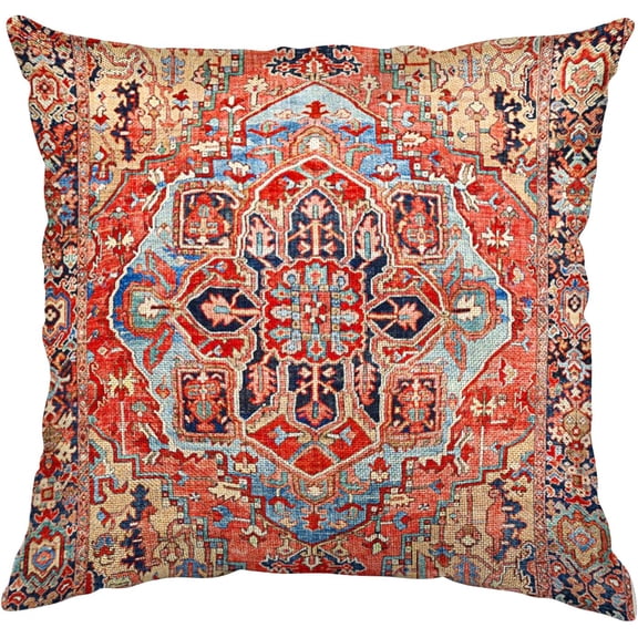 Throw Pillow Cover 18"x18" Boho, Vintage Persian Pillow Cover Ethnic Decorative Pillow Cases Home Outdoor Square Blue Orange Pillowcase for Bed Sofa Couch