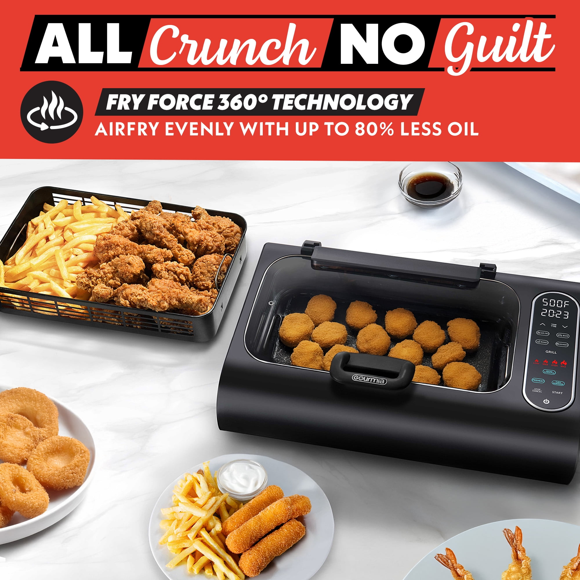 Gourmia 6 Qt Smokeless Indoor Grill & Air Fryer, 5-in-1 FoodStation, Black