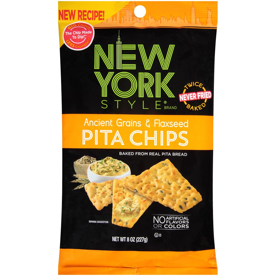 New York Style Pita Chips, Ancient Grain & Flax Seed, 8 Oz