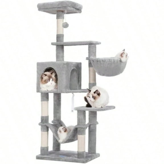 Cat Tree With Large Hammock MultiLevel Cat Tower For Indoor Cats Cat Condo With SisalCovered Scratching Posts And Top Perch Light Gray MPJ050W