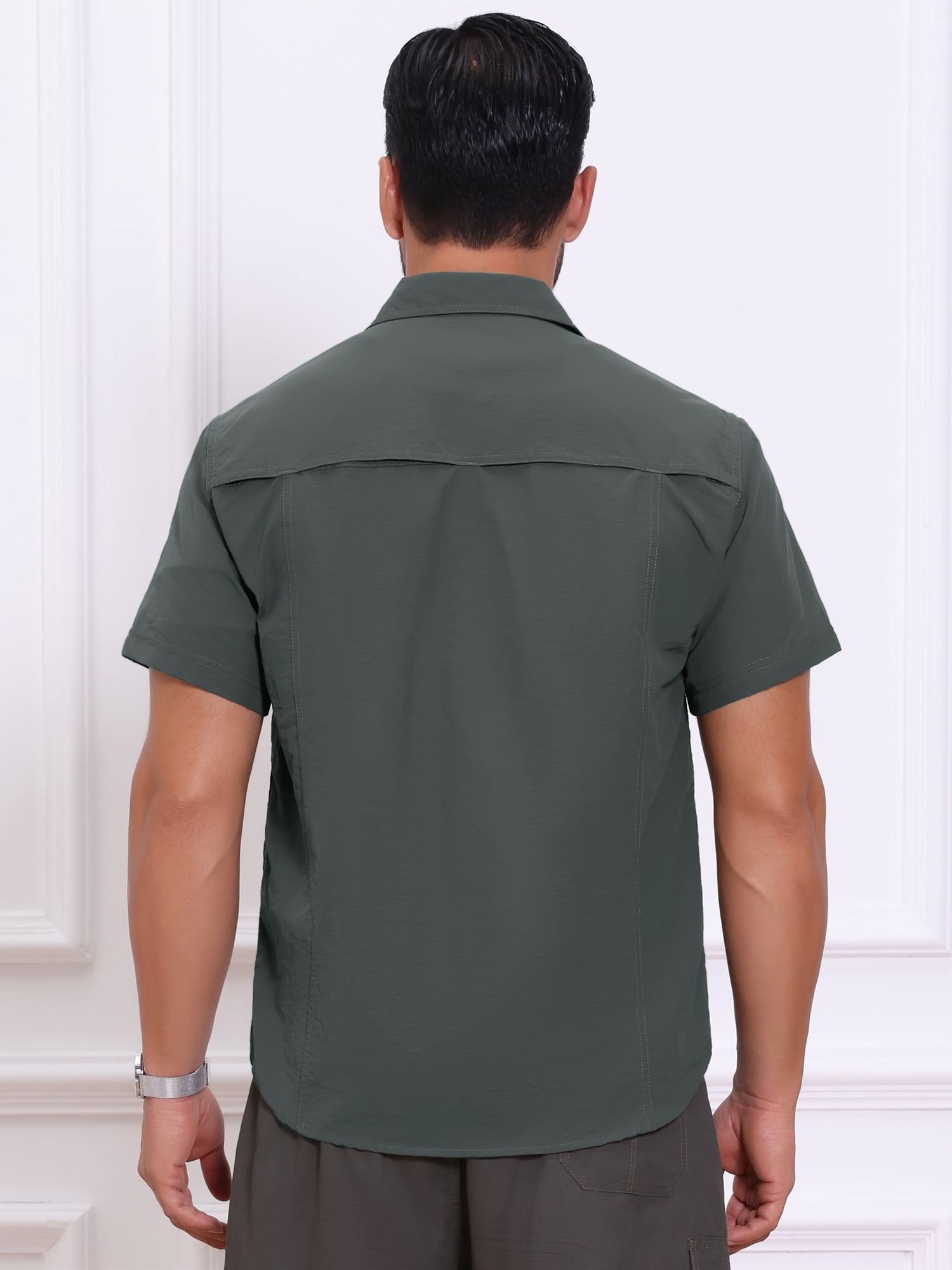 DARING DIVA Men's Solid Cargo Short Sleeve Button Down Utility Shirts M Gray