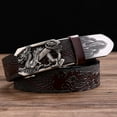 thumbnail image 3 of Engraved Vintage Dragon Head Automatic Buckle Alloy Men’S Genuine Leather Dress Belt Fashion Male Waistband New Automatic Buckle Strap Width:1.14in, 3 of 6