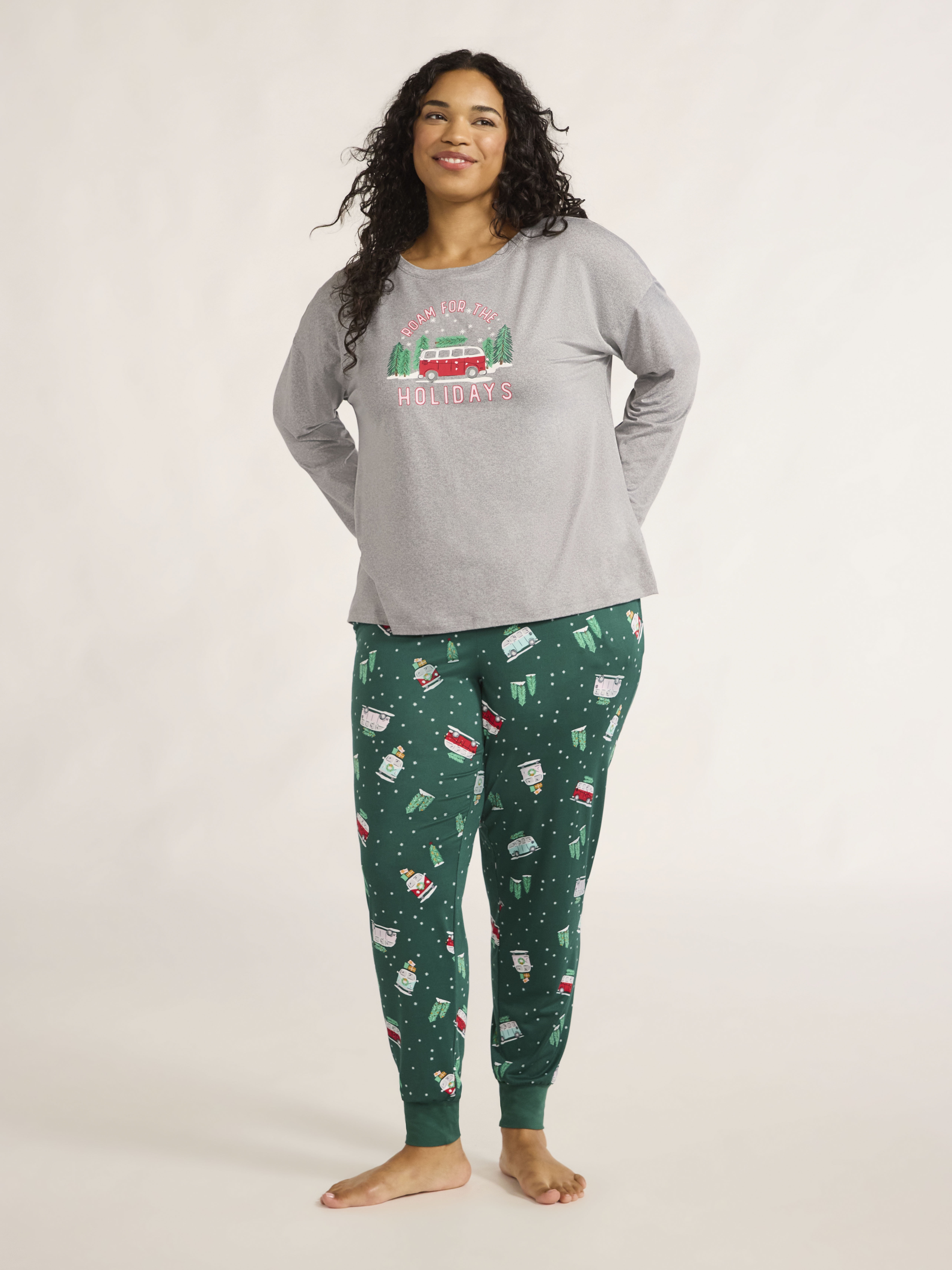 Joyspun Women’s Long Sleeve Tee and Jogger Pants Pajama Set, 2-Piece, Sizes S-3X