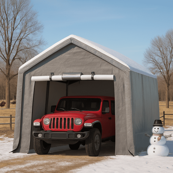 6X6 Ft Heavy-Duty Portable Outdoor Storage Shed with Roll-Up Door & Vent, 240g Waterproof PE Tarp & UV Protection, Carport Storage Shelter for Motorcycles, Firewood, Garden Tools - Gray