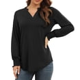 thumbnail image 4 of Camisa de manga larga fruncida, blusa de mujer con escote en V y muescas, blusa con escote en V y muescas, blusa de manga larga fruncida, artesanía excepcional, 4 of 6