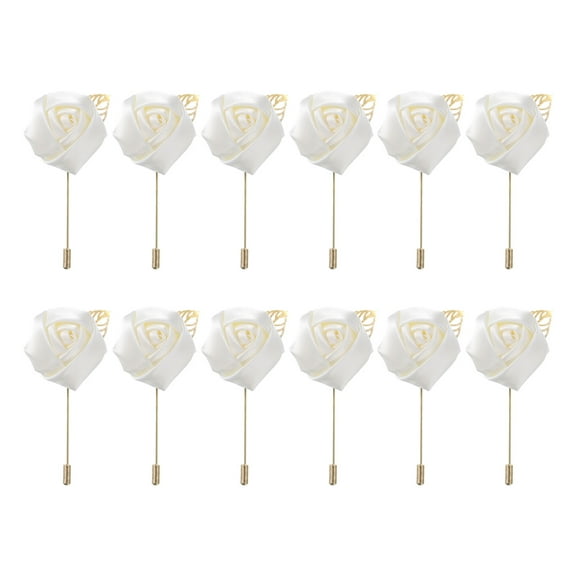 Uxcell 20 Pcs Groom Boutonnieres Rose Boutonnieres Pins 2"x3.5" for Men Wedding Ceremony Anniversary Milky White
