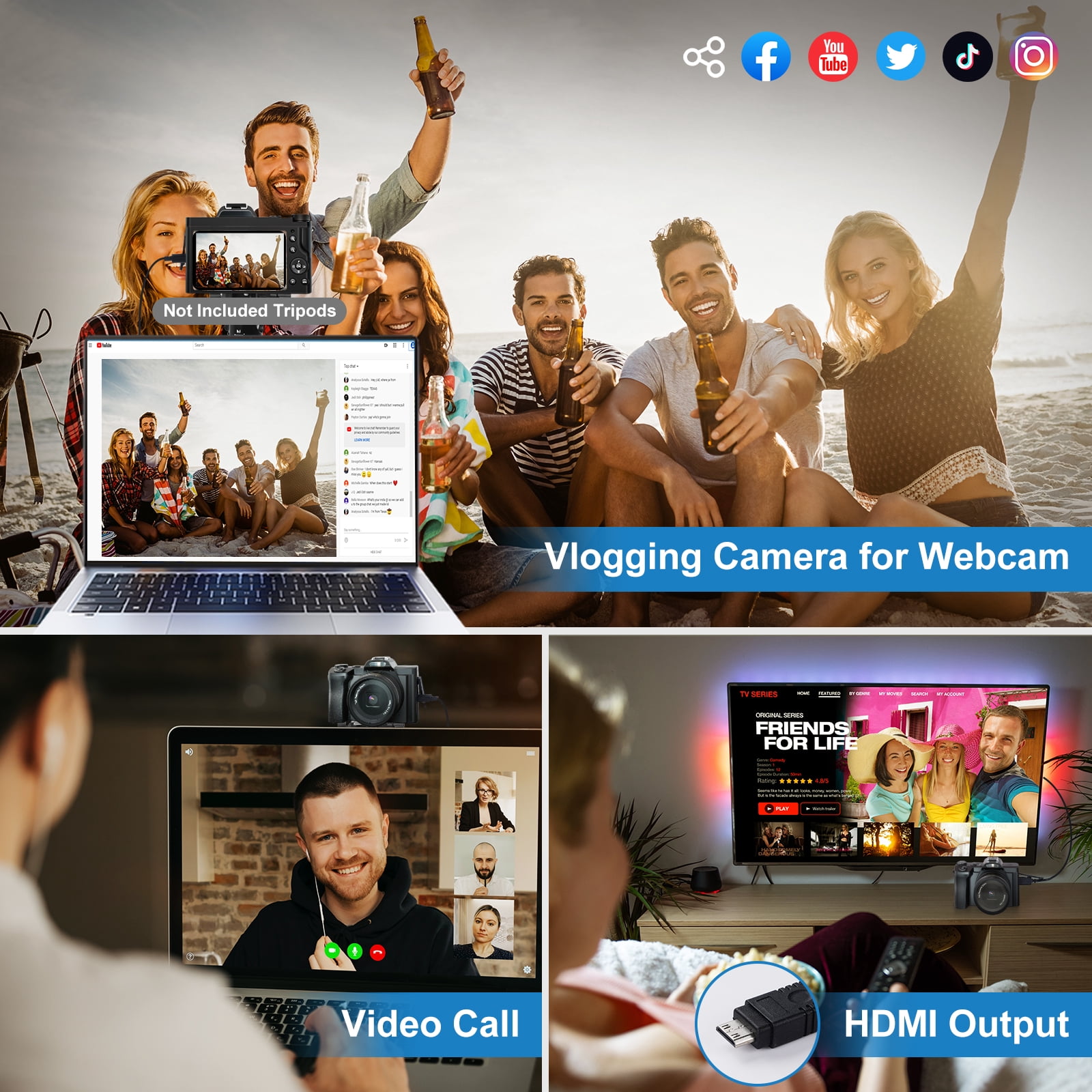5K Digital Camera WiFi  Autofocus Vlogging Camera 48MP Compact Video Camera for Youtube with 32G SD Card UV Filter