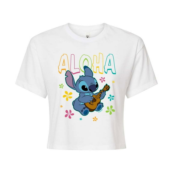 Lilo & Stitch - Aloha Stitch - Juniors Cropped Cotton Blend T-Shirt