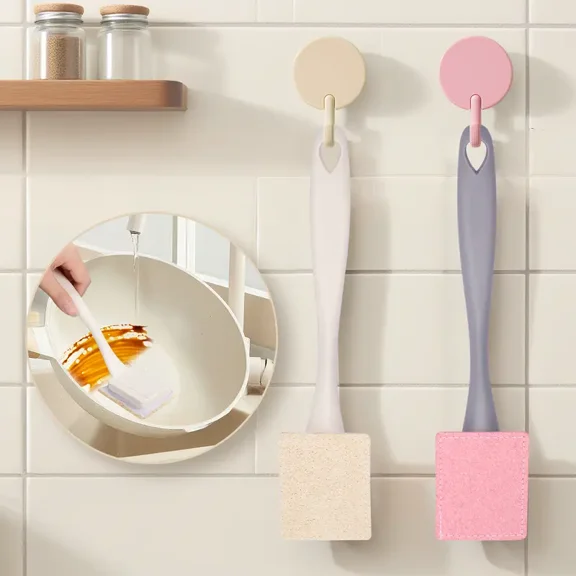 SPBTAR Dish Brush with Handle, Non Scratch Dishwand with 8 Sponge Refills for Pans, Pots,Sink & Tubs, White