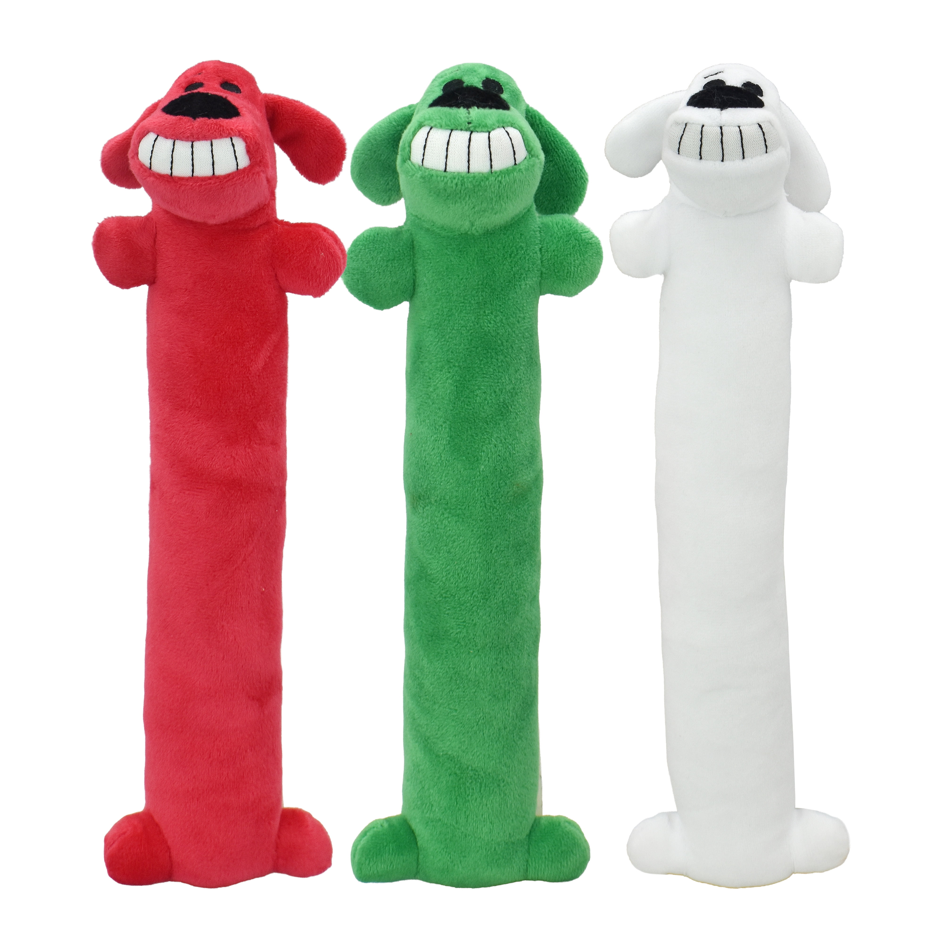 Multipet Plush Holiday Loofa Dog Toys, Stuffing & Squeaker, 3 Pack with Red, White & Green