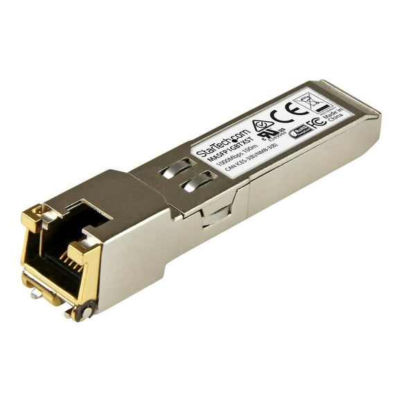 StarTech.com Cisco Meraki MA-SFP-1GB-TX Compatible SFP Module, 1000BASE-T, SFP to RJ45 Cat6/Cat5e, 10/100/1000 Mbps, RJ-45 (Copper) 100m, Cisco Meraki MS225, MX400, MS250, 1GbE Mini GBIC - Lifetime Warranty (MASFP1GBTXST) - SFP (mini-GBIC) transceiver module (equivalent to: Cisco Meraki MA-SFP-1GB-TX) - 1GbE - 1000Base-T - RJ-45 - up to 328 ft